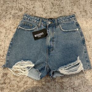 Missguided Classic Blue Ripped Jean Shorts